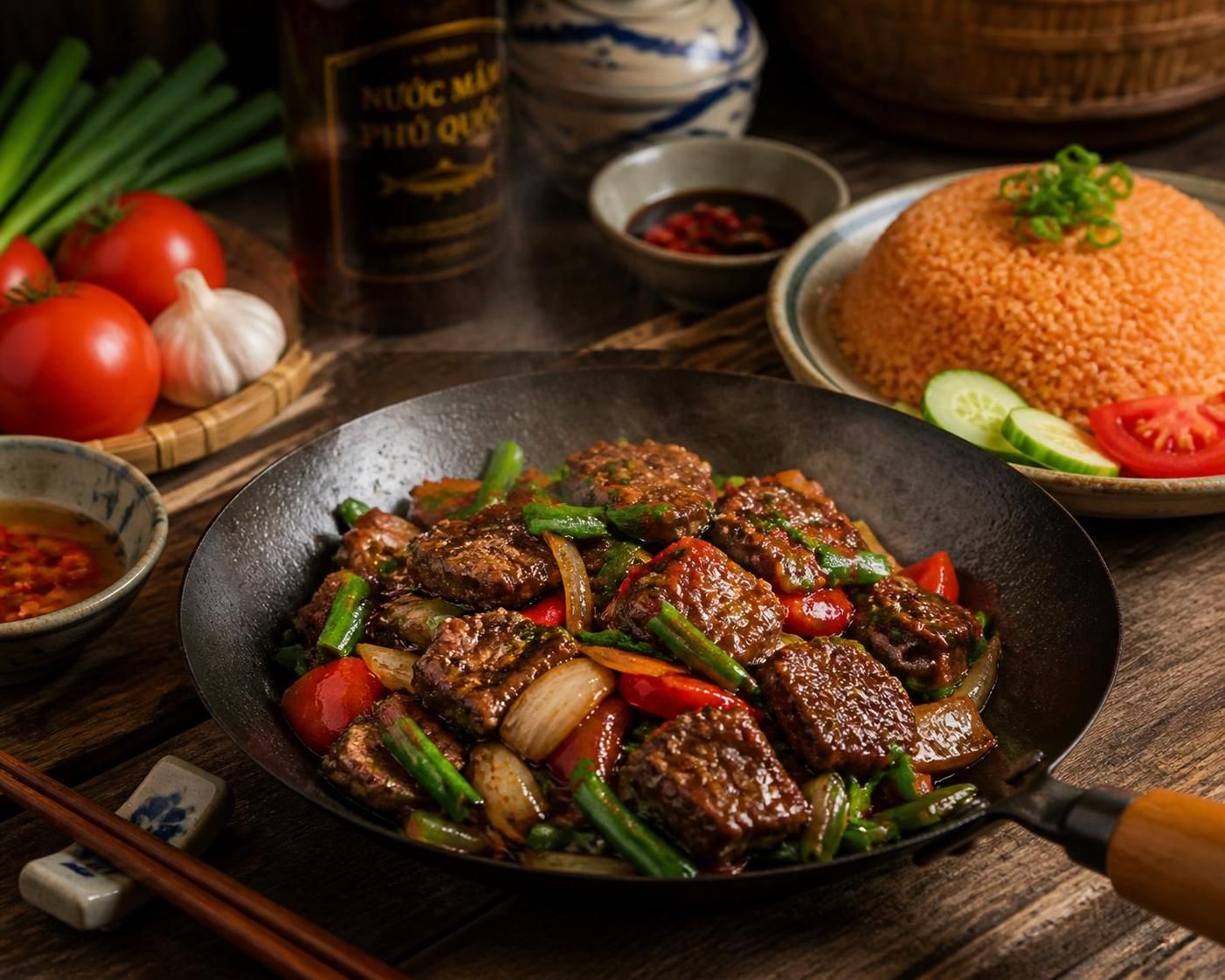 découvrez la recette authentique du boeuf loc lac vietnamien, un plat savoureux et facile à préparer chez vous pour un voyage culinaire garanti.