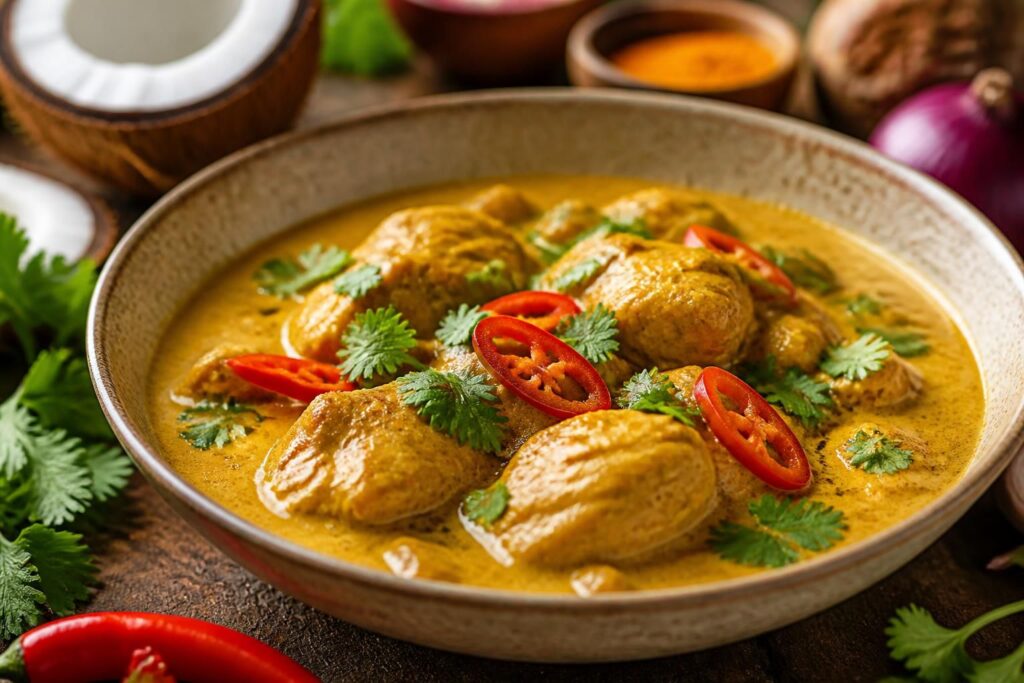 découvrez notre recette de poulet curry coco, un mariage exquis d'épices savoureuses et de douceur crémeuse pour un plat riche en saveurs.